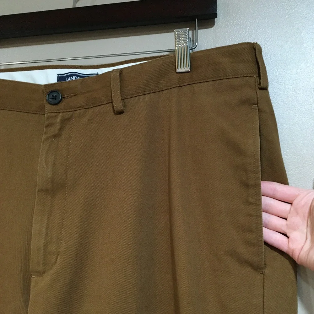 Lands End Tailored Fit Chino Pants Mens 37x32 Brown Flat Front Classic Preppy